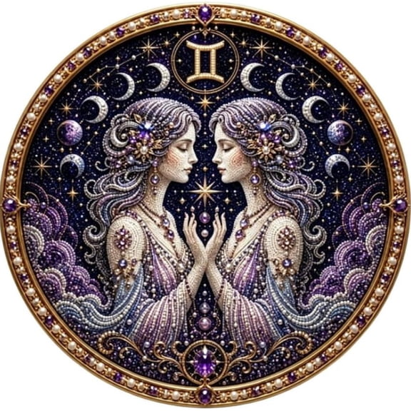 12 Zodiac Signs Pearl Art Kit - Mystical Starry Night Design for Spiritual Spaces, All-Inclusive Kit with Tools & Canvas for Instant Creative Joy (Gemini)