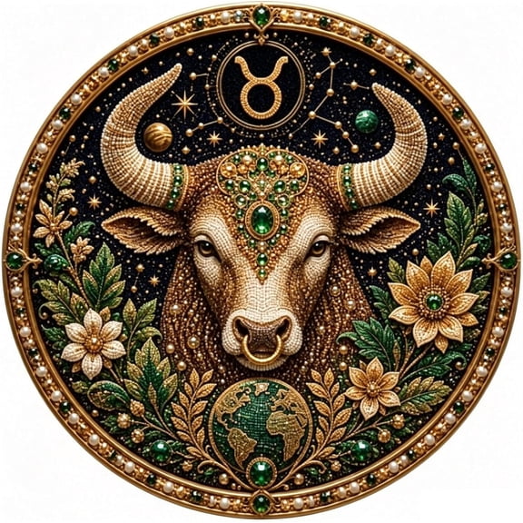 12 Zodiac Signs Pearl Art Kit, Round Constellation Themed DIY Beaded Artwork, Astrology Wall Decor Craft Set for Adults, Horoscope Birthday Gift for Zodiac Lovers (Taurus)