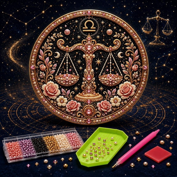12 Zodiac Signs Pearl Art Kit, Round Constellation Themed DIY Beaded Artwork, Astrology Wall Decor Craft Set for Adults, Horoscope Birthday Gift for Zodiac Lovers (cc)