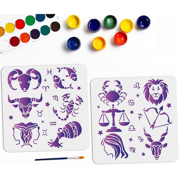 12 Zodiac Signs Stencil 11.811.8inch 12 Constellations Craft Stencil with Paint Brush Mysterious Astrology Horoscope Template DIY