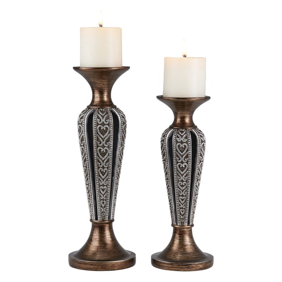 12" and 14" Tall "Everly" Candleholder, Bronze and Chrome finish (Set of 2)