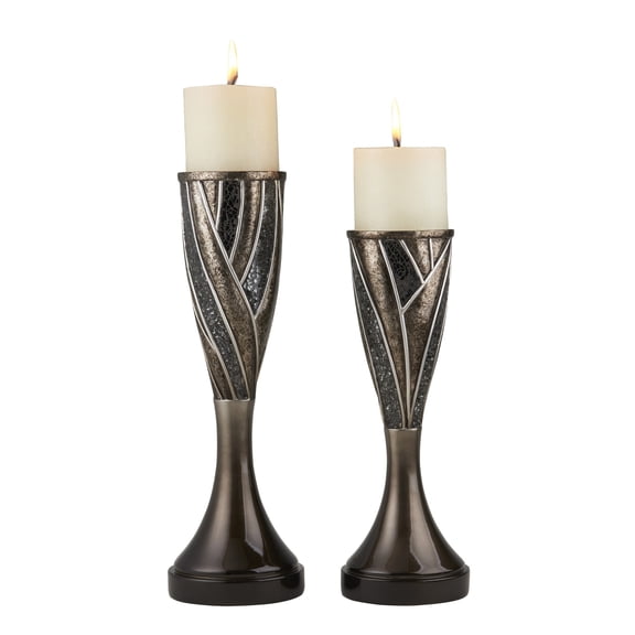 12" and 14" Tall" Lelei" Candleholder, Silvery and Bronze finish (Set of 2) Multicolor + Polyresin