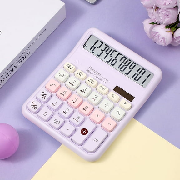 12-bit High-Precision, Large Display, Big Buttons, Solar and Battery Dual Power Desktop Calculator