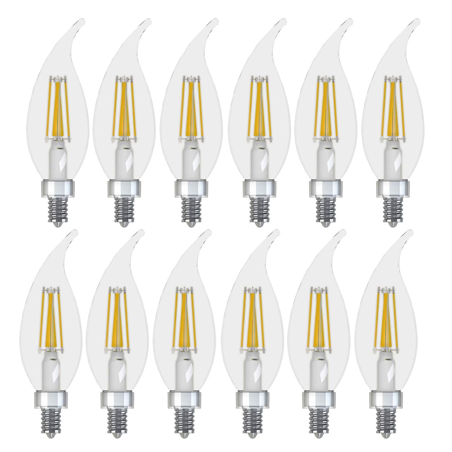 (12 bulbs) GE Lighting 23090 Dimmable Soft White 3.5 (40-watt Replacement), 300-Lumen Light Bulb with Candelabra Base Bent Tip Decorative Candle LED, 12-Pack