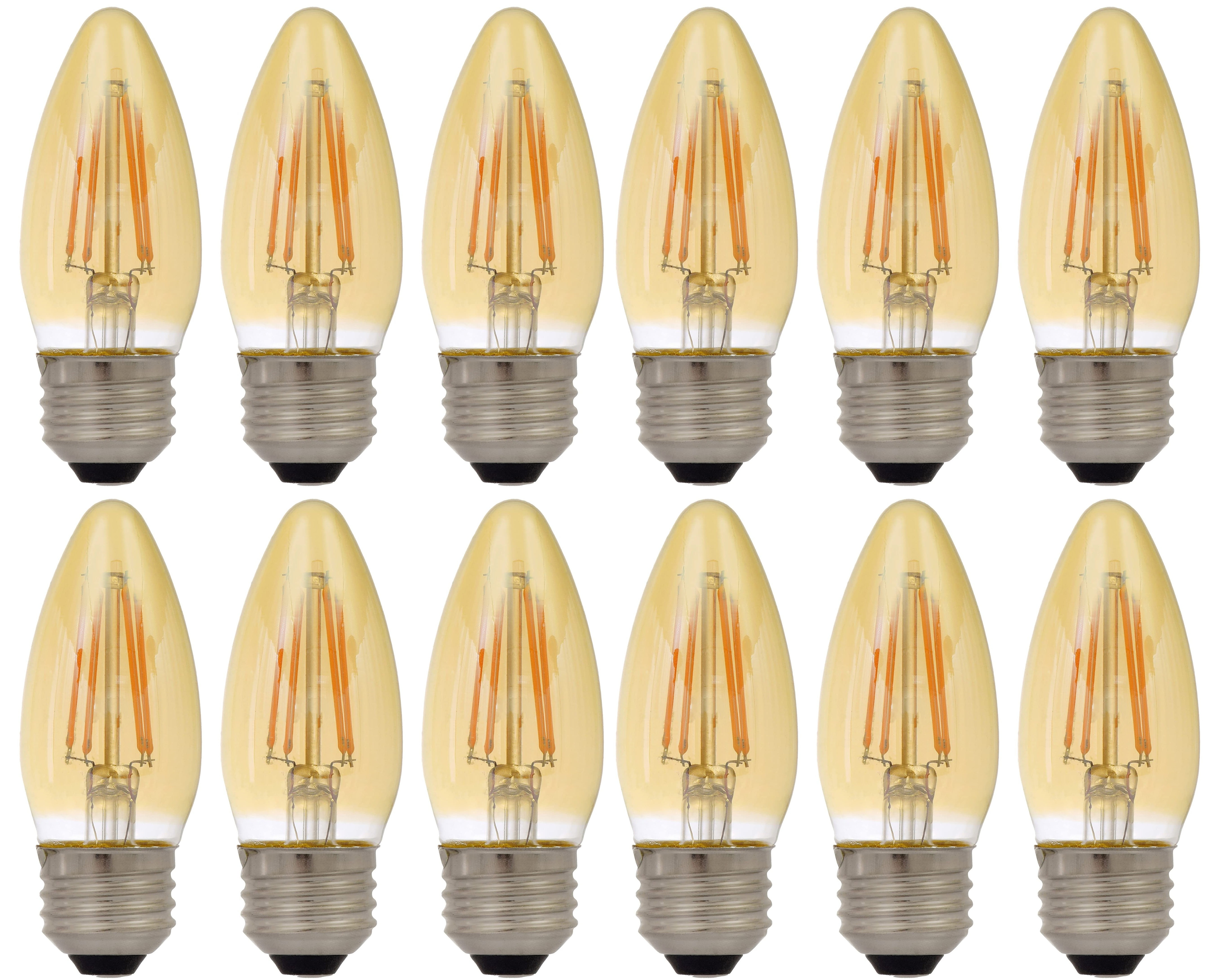 (12 bulbs) SYLVANIA 79721 Vintage Decorative LED Light Bulb, Efficient 4 Watts, B10, Medium Base, Amber Glass Edison Style, Amber Glow 2175K, Dimmable