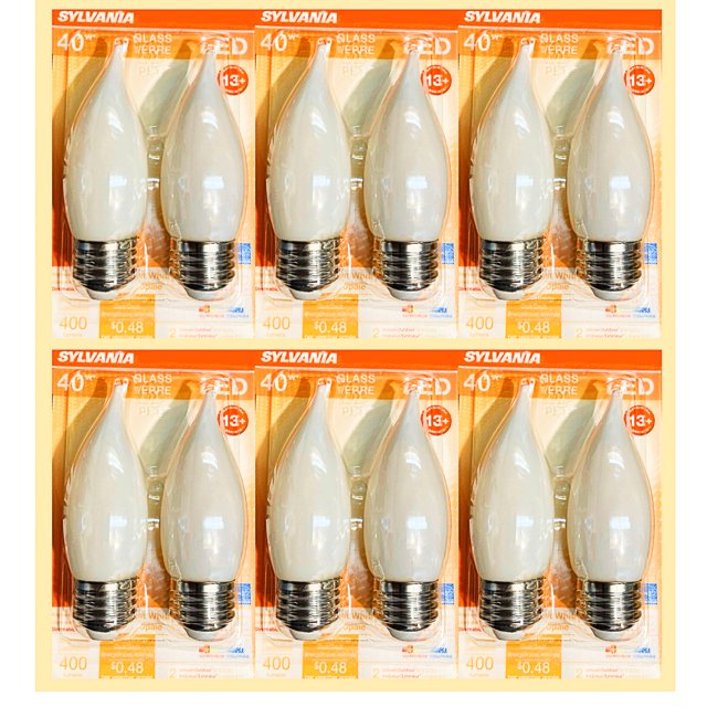 (12 bulbs) Sylvania 40527 LED Bent Tip Candle Flame, Frosted, B10