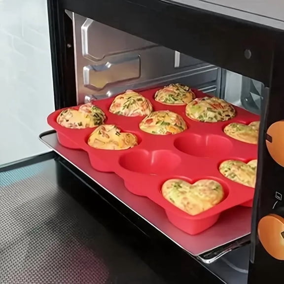 12-cavity heart-shaped silicone baking mold - non-stick cake pan, suitable for DIY cupcakes, cake pops