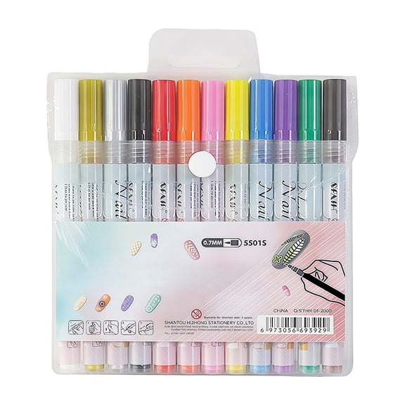 12-color Pin art markers with 0.5mm tips; Pin art markers, drawing brushes, Pin decoration tools.