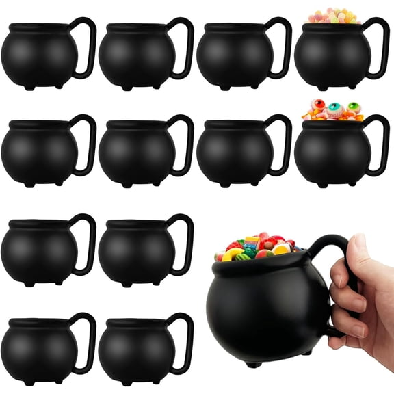 12 count 15 oz Cauldron Mugs,Black Kettle Mugs,Durable Witches Brew Mug for Halloween,Party Favors, Patricks Day Party Supplies & Decorations