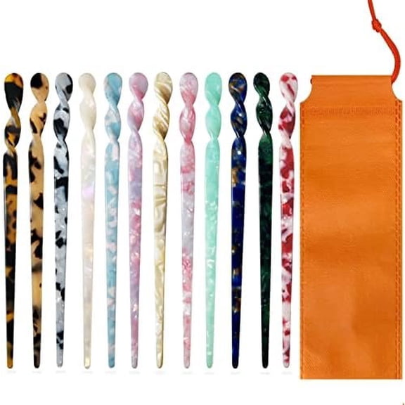 12 count Acetate Hair Sticks Tortoise Shell Hairpin Leopard Shell Hair Pins Chinese Hair Sticks for buns Hair Styling Accessories Hair Chopsticks for Women Girls,12 Style Not Repeating