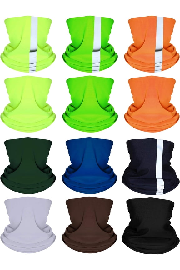 12 count Balaclava  Mask Headbands Colorful Headwear Scarf UV Protection  Gaiter with Reflective Tape for Women Men Outdoor