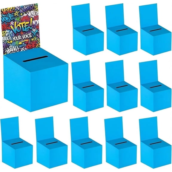 12 count Ballot Box with Slot, Cardboard Voting Box Raffle Ticket Boxes with Removable Header for Elections, , Donations, Suggestions, Voting Contest 6 x 6 x 6 In (Blue)