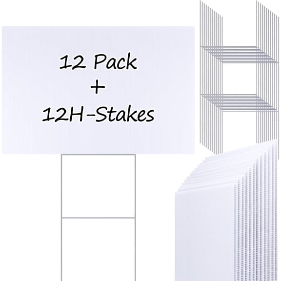 12 count Blank Yard Signs with Stakes 17 x 12 Inches Corrugated Writing Boards Plastic Poster Board Sign Sheet Lawn Signs for Garage Signs Rent Guidepost Easter Christmas Birthday Decor