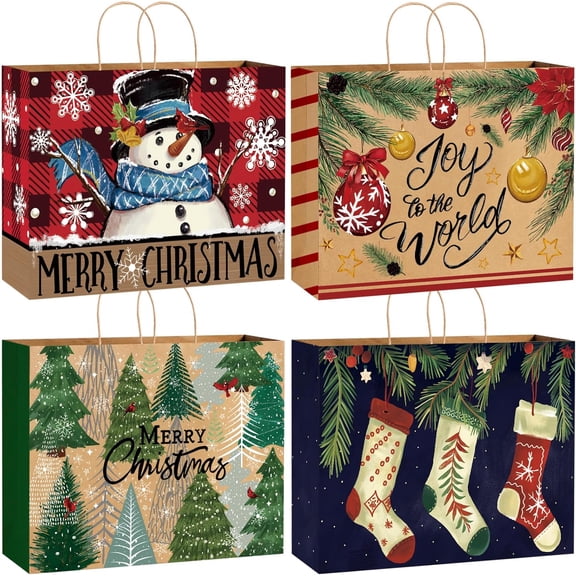 12 count Christmas Bags, Xmas Holiday Tote Paper Bag Shopping Wrapping Bag's for Year Party Favors Supplies