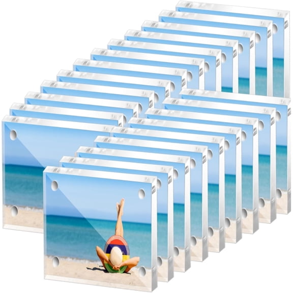 12 count Clear Photo Frame 2 x 2 inch Business Card Frame Picture Frames Mini Double Sided Block Display Stand for School Office Decorating Supplies (12, 2 x 2 Inches)