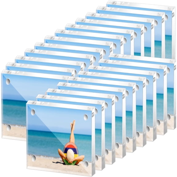 12 count Clear Photo Frame 3 x 3 Inch Business Card Frame Picture Frames Mini Double Sided Block Display Stand for School Office Decorating Supplies (12, 3 x 3 Inches)