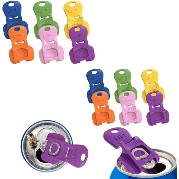 12 count Colorful Can Tab Openers & Leak-Proof Drink Covers - One-Hand Soda Can Opener and Protector Caps for Coke, , Soda, and Cans