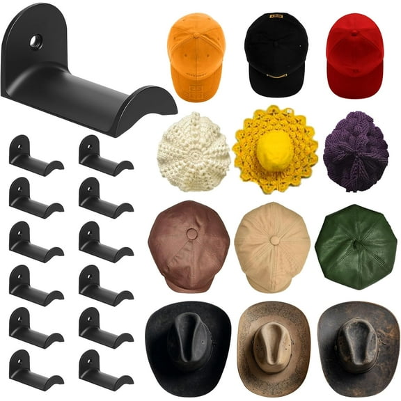 12 count Cowboy Hat Rack for Wall, Hat Holder with Adhesive Screws , Cowboy Hat Hook Hold up to 12 Hats, Hat Hanger for Baseball Caps Accessories, Western Hat Hook Room Decor