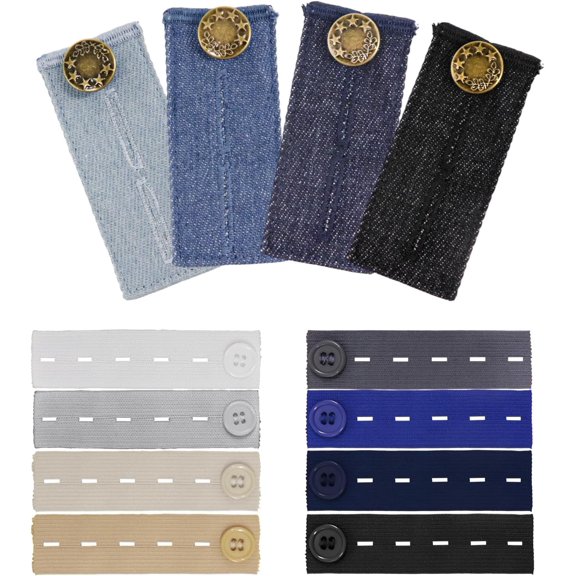 12 count Denim  Extenders, Adjustable Button Extensions for Jeans and Pants, Elastic Pant Expander, Maternity Set