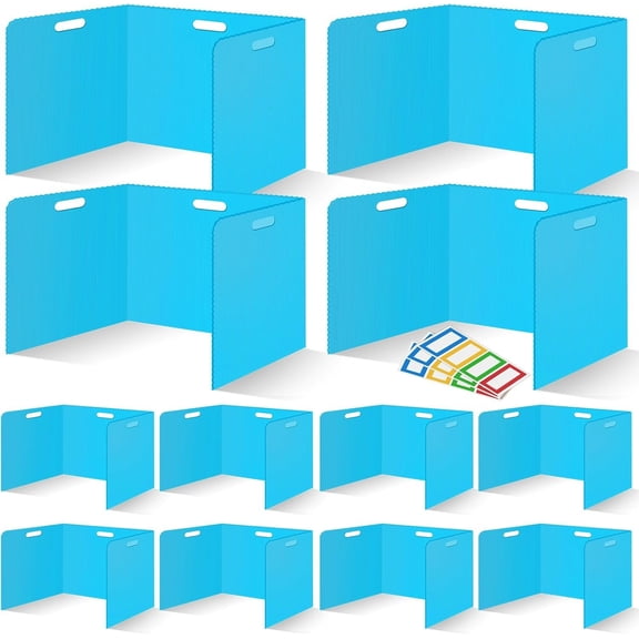 12 count Desk Dividers for Students Classroom Plastic Folders Blue Test Dividers for Students Desks Trifold Panel Partitions for School Teacher Supplies(Blue)