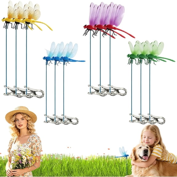 12 count Dragon Fly Clips for  Repellent, Dragonflies,  Dragonfly Clips to Keep  ,Driving  Bees & Flies - Fly  Devices for Indoor & Outdoor Garden Stakes Decor, Patio