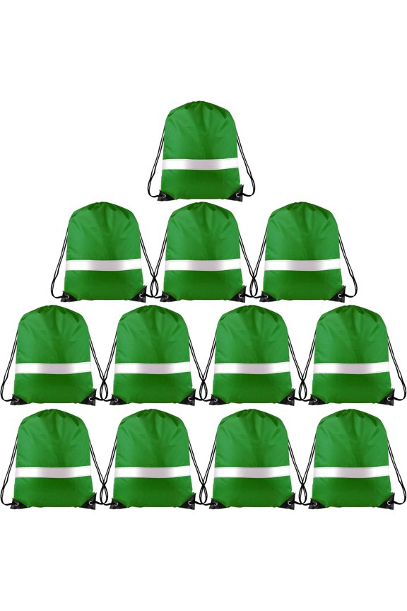 12 count Drawstring Backpack Bag Bulk Reflective Backpack Dark Green String Bags Cinch Sack Backpack for Team Yoga  Gym Traveling