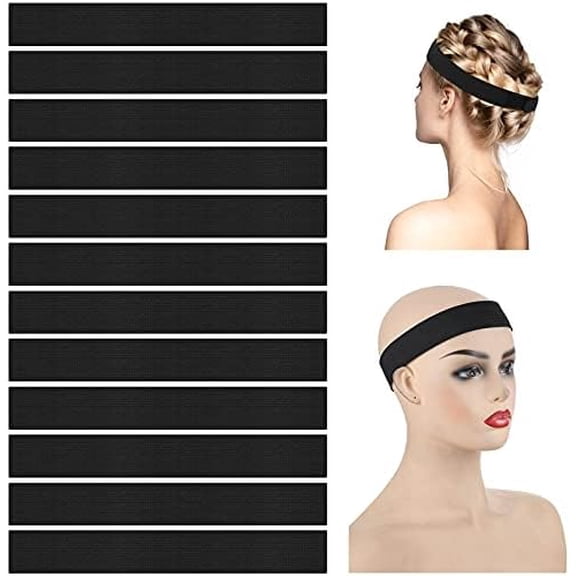 12 count Elastic Bands for Wigs Adjustable Lace Melting Edge Wrap 1.2 x 23.6 Inch Black Wig Headband Bands for Lace Front