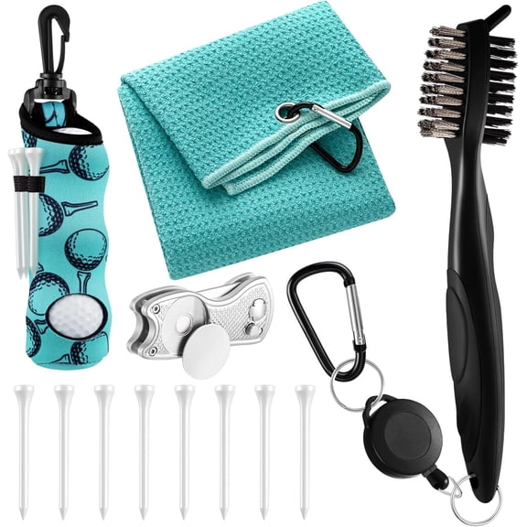 12 count Golf Accessories Kit, Include Golf Ball Bag with Hook Towel Tees Ball Marker Divot Tool Cleaner Brush for Women Man Gifts