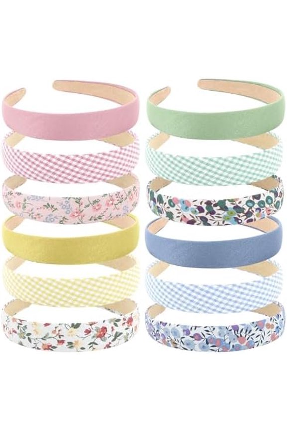 12 count Headbands for Women Girls Summer Flower Floral Plain Checked Plaid Printed Headbands Hairbands Diy Costume Hair Accessories Women Girls Diademas Coreanas Para Mujer Gifts
