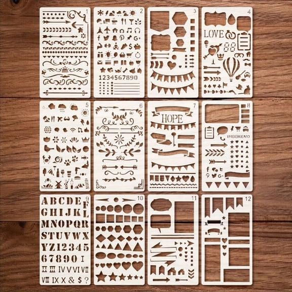 12 count Journal Stencils 4 * 7 Inch Plastic Templates Set Planner Stencils Template Journaling Supplies for Daily Planner Weekly Schedule Habit Note