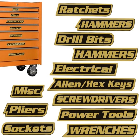 12 count Labels for Tool Box Drawers, Tool Box Labels, Toolbox Drawer Label, Tags for Steel Toolboxes,Carts,Drawers&Cabinets General Toolbox Organize Accessories