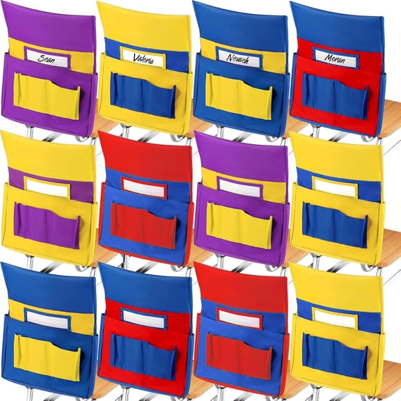 12 count Large Chair Pockets for Classrooms 16 x 19 Inches Student Chairback Buddy Seat Pocket Chart Classroom of Chair Seat Organizer with 6 Pockets, 6 Bright Color(Bright Color)