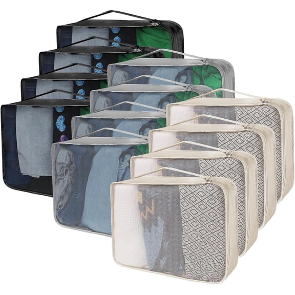 12 count Packing Cubes for Suitcase Travel Luggage Bags Bulk Mesh Organizer Set for Hiking Camping Backpacking Clothes Accessories
