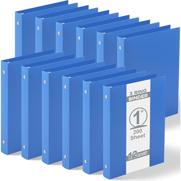 12 count Plastic 1 Inch Mini 3 Ring Binders Fits 5.5" x 8.5" Paper, Holds(Capacity 200 Sheets), Flexible Three Round Rings Small Blue A5 Binders Bulk for School, Office Use, Photo Album