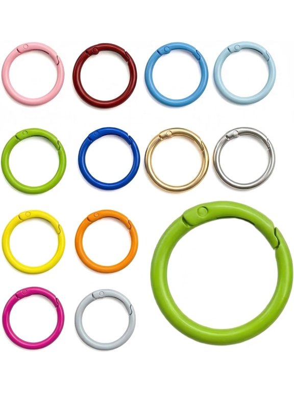 12 count Round Carabiner Clip Big Circle Metal Spring O Rings Colorful Circular Key Ring Snap Clips Easy Open Carabiner Rings for Bag Purse Keychains and DIY Key Ring Accessories
