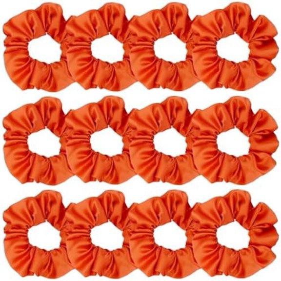12 count Satin Silk Scrunchies, Soft Hair Ties, Fashion Bands, Bows, Ropes, Elastic Ponytail Holders, Accessories for Women and Girls (4.3 Inch, Orange)