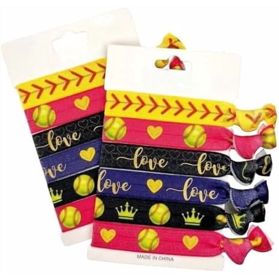 12 count Softball Hair Ties for Girls, No Crease Hair Elastics Set, baseball Team Gifts Party Favors for Players Fans Coaches, Teams Softball Accessories for Girls Teens Women (Multi Color)