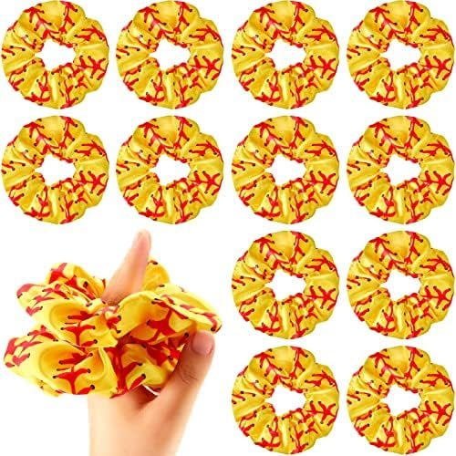 12 count Softball Scrunchies Gifts for Girls Yellow Softball Party Favors Hair Ties Bulk Hair Accessories for Girls Women Team Athlete Players Coaches Goodie Bags Favors