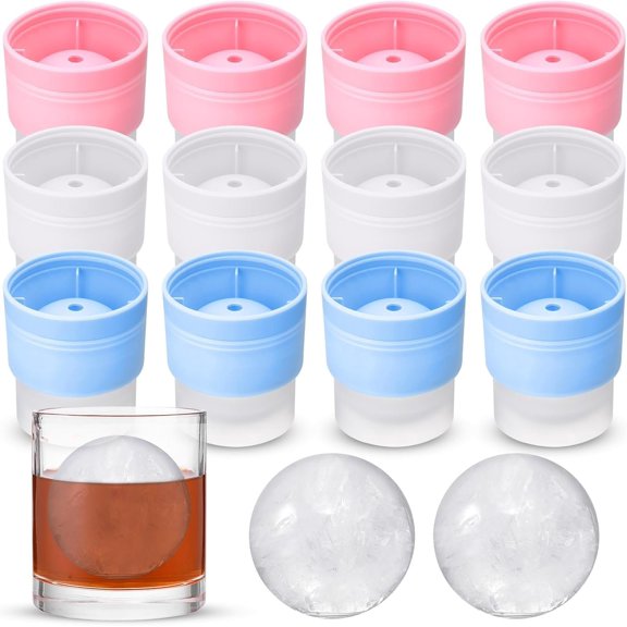12 count  Sphere Ice Ball Mold Maker, Stackable Easy Release Circle Round  Mold with  for , , , and Drinks(Blue, , White)