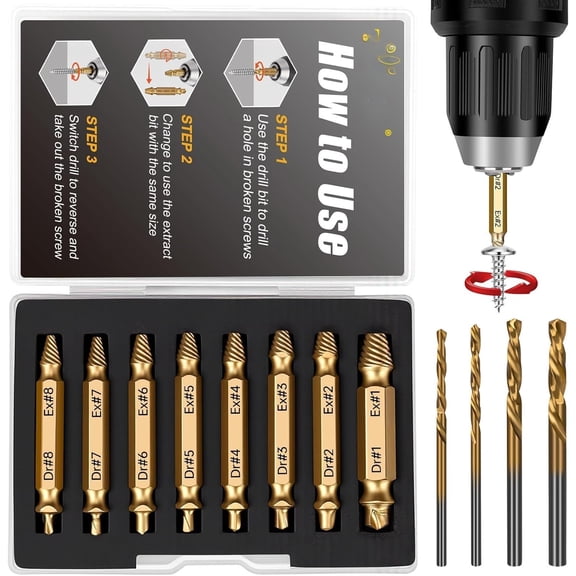 12 count Stripped Screw Extractor Set, for Men, Easy Out Screw Extractor Set and Drill Bits for Remove Stripped, Rusty, Broken Nuts &