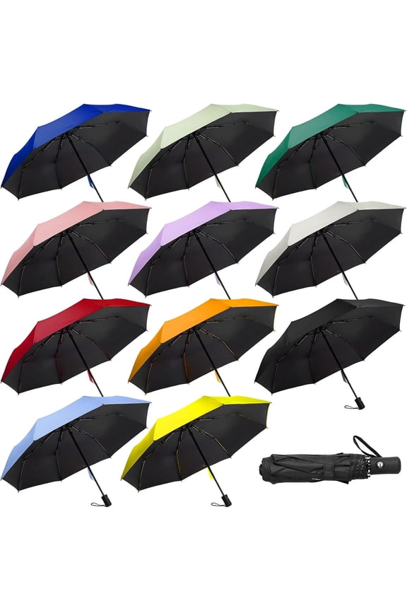 12 count UV Umbrellas Bulk Automatic Open Close Windproof Sun Protection Umbrellas Travel Folding Compact Colorful Portable Pack for Rain Snow Sun Wind Men Women Protection Gifts, 11 Colors