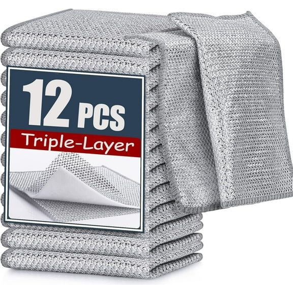 12 count Upgrade Steel Wire Dishcloth,Triple-Layer Steel Wire Cleaning Cloth, Cleaning Non-Scratch Wire Dishcloth Rag for Cookware, Sinks, Dishes, Stove Tops