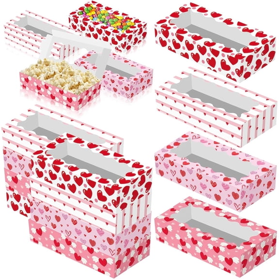 12 count Valentines Day Heart Cookie Boxes with Window 11.8 x 5.5 x 2.5 Inch Bakery Boxes Candy Cupcake Desert Containers for Valentine Wedding Mother's Day Holiday Party Supplies Favors