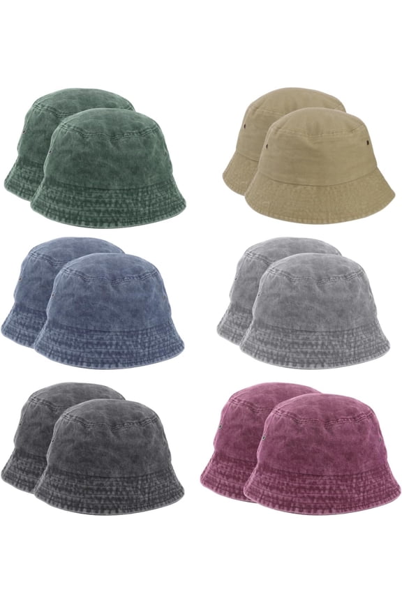 12 count Washed  Bucket Hats Bulk - Unisex Denim Short-Brimmed Fisherman Hat, 6  Colors Casual  Sun Bucket Hats for Men Women,  for Adults
