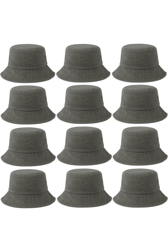 12 count Washed Distressed Bucket Hat for Women Men Summer Twill Plain Bucket Cap