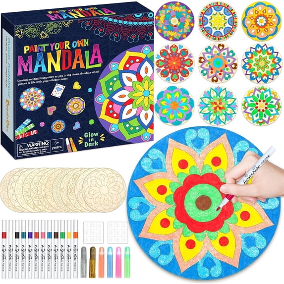 12 count Wooden Mandala Painting Set, Painting Art Craft Kits for ...