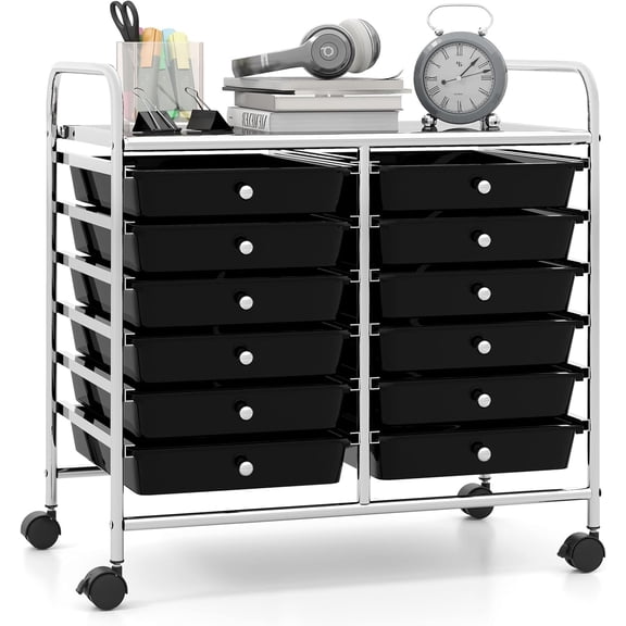12-drawer rolling cart, mobile storage drawer cart, classroom organizing cart