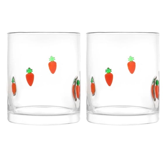 12 fl oz Easter Carrot Charm Drinking Glasses, Set of 2 Glass Juice Cups Drinking Glass for Women Sister Friend Party