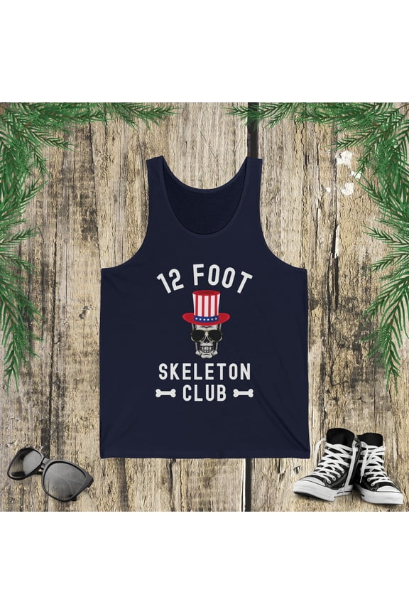 12 foot Skeleton Club glasses Giant Skelly funny 4th of July Jersey Tank