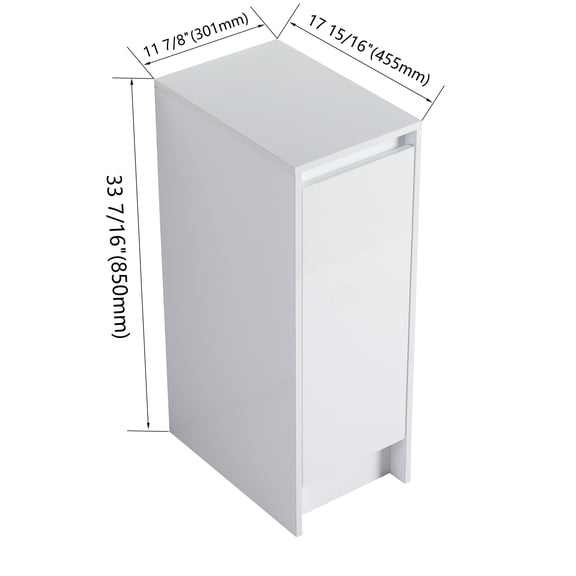 12" freestanding Bathroom Storage Cabinet, Soft Close Doors, Glossy White,(KD-Packing)